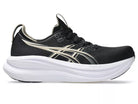 Women's Asics Gel-Nimbus 2. Black upper. White midsole. Lateral view.