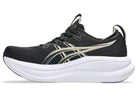 Women's Asics Gel-Nimbus 2. Black upper. White midsole. Medial view.