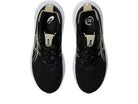 Women's Asics Gel-Nimbus 2. Black upper. White midsole. Top view.
