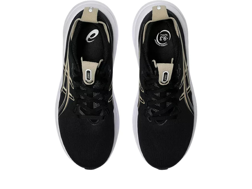 Women's Asics Gel-Nimbus 2. Black upper. White midsole. Top view.
