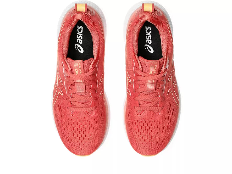 Women's Asics GlideRide Max. Red upper. White midsole. Top view.