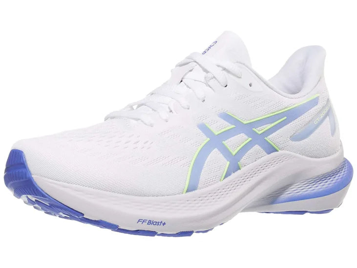 Women's Asics GT-2000 12. White upper. White midsole. Lateral view.