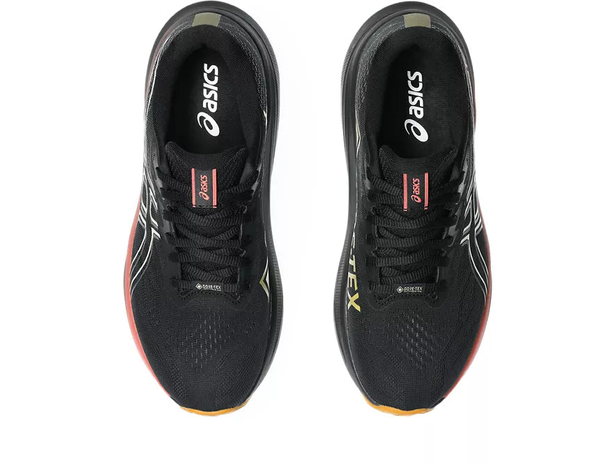 Women's Asics GT 2000 14 GTX. Black upper. Black/Dark Pink midsole. Top view.