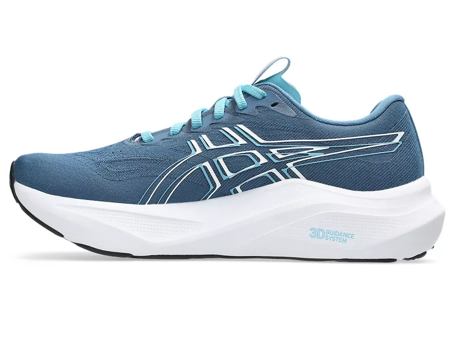 Women's Asics GT 2000 14. Dark Teal upper. White midsole. Medial view.