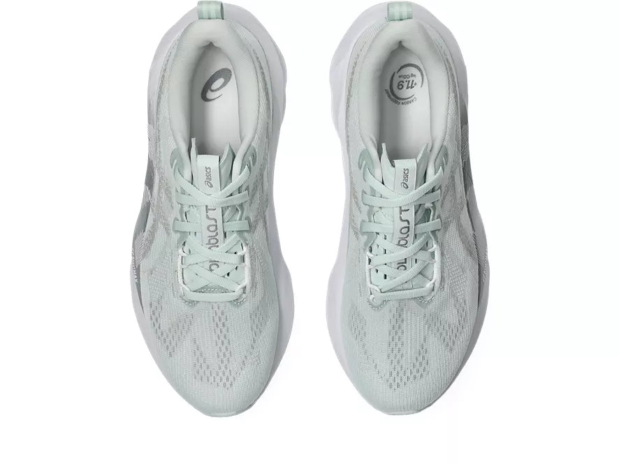 Women's Asics Novablast 5. Light Aqua upper. White midsole. Top view.