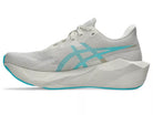 Women's Asics Novablast 6. Off White upper. Off White midsole. Medial view.