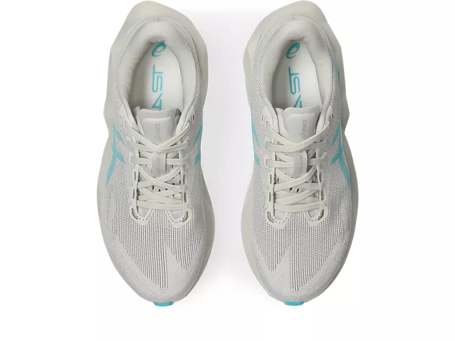 Women's Asics Novablast 6. Off White upper. Off White midsole. Top view.