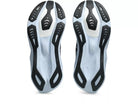 Women's Asics Novablast 6. Black upper. White midsole. Bottom view.