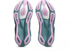 Women's Asics Novablast 6. Green upper. Green midsole. Bottom view.