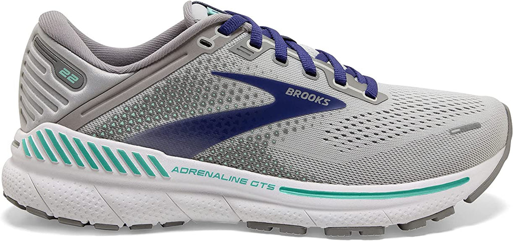 Women's Brooks Adrenaline GTS 22. Grey upper. White midsole. Lateral view.