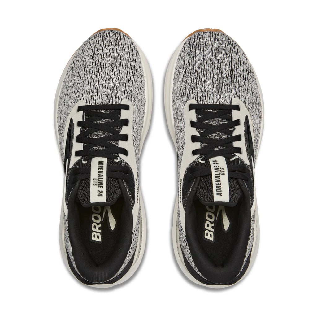 Women's Brooks Adrenaline GTS 24. Black and white upper. White midsole. Top view.
