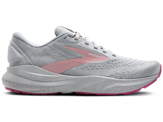Women's Brooks Adrenaline GTS 24. Grey upper. Grey midsole. Lateral view.
