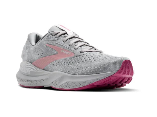 Women's Brooks Adrenaline GTS 24. Grey upper. Grey midsole. Lateral view.
