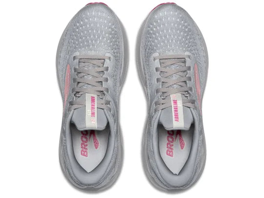 Women's Brooks Adrenaline GTS 24. Grey upper. Grey midsole. Top view.