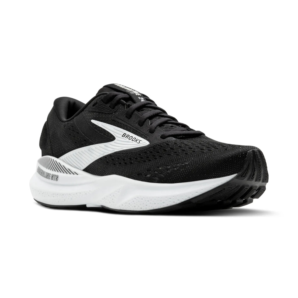 Women's Brooks Adrenaline GTS 24. Black upper. White midsole. Lateral view.