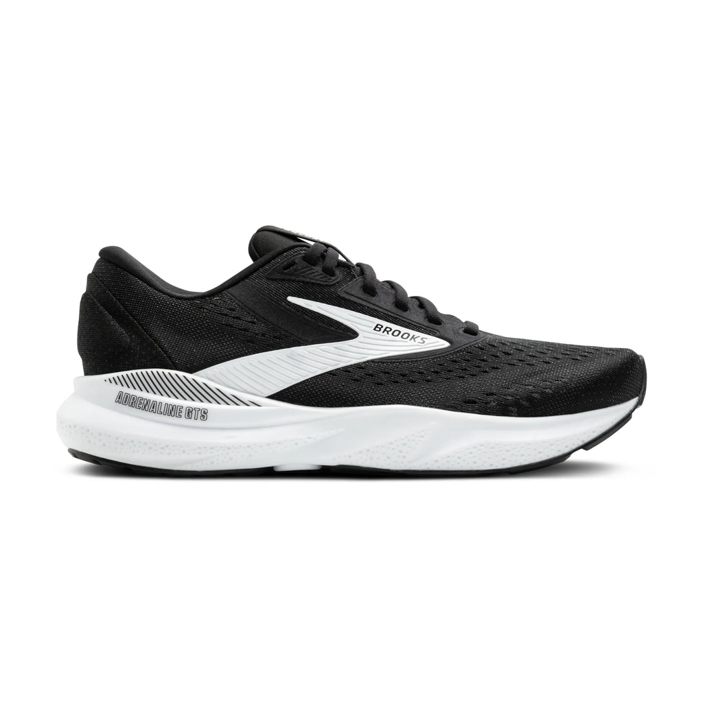 Women's Brooks Adrenaline GTS 24. Black upper. White midsole. Lateral view.