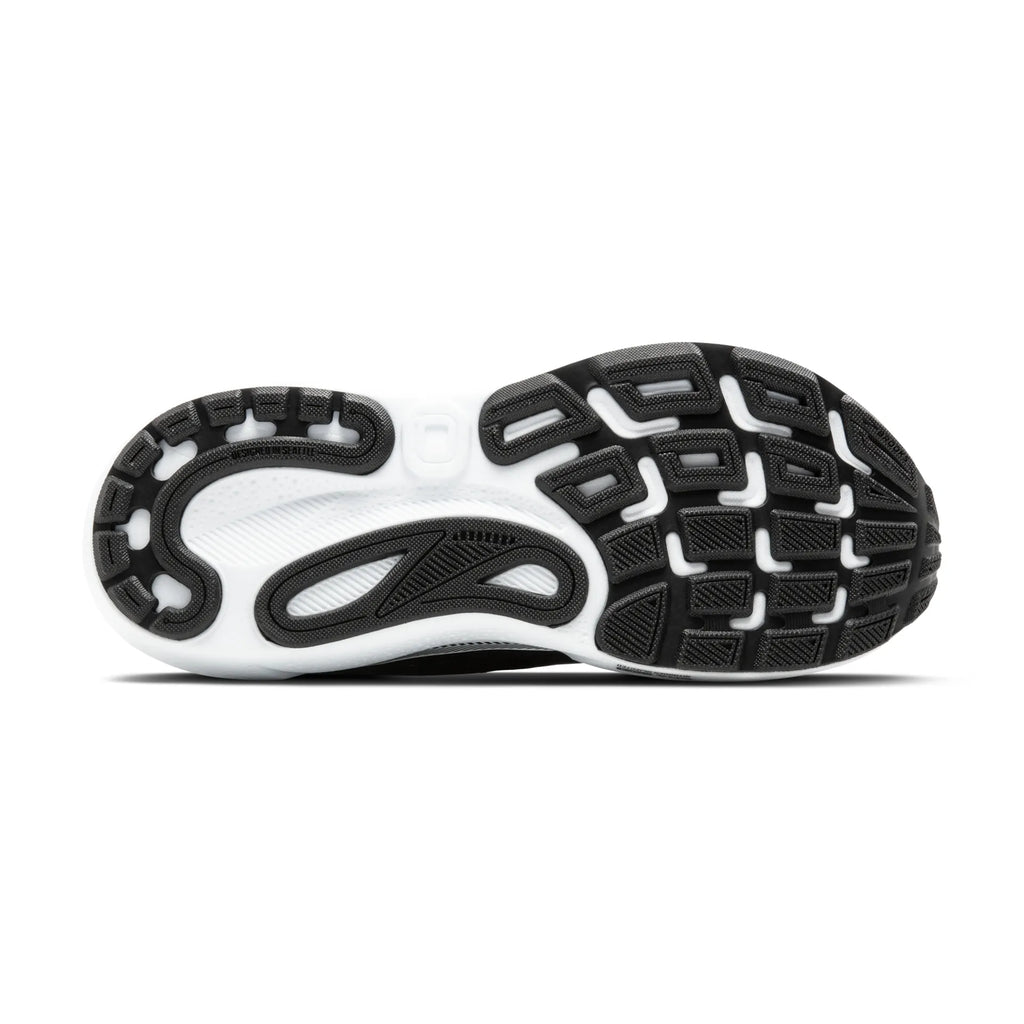 Women's Brooks Adrenaline GTS 24. Black upper. White midsole. Bottom view.