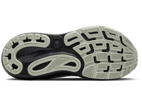 Women's Brooks Adrenaline GTS 24. Grey upper. Black midsole. Bottom view.