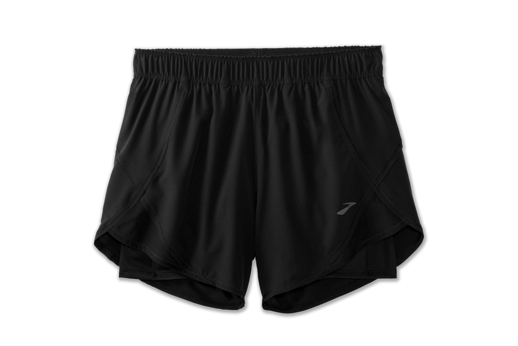 Women's Brooks Chaser 5" 2-in-1 Shorts. Black. Front view.