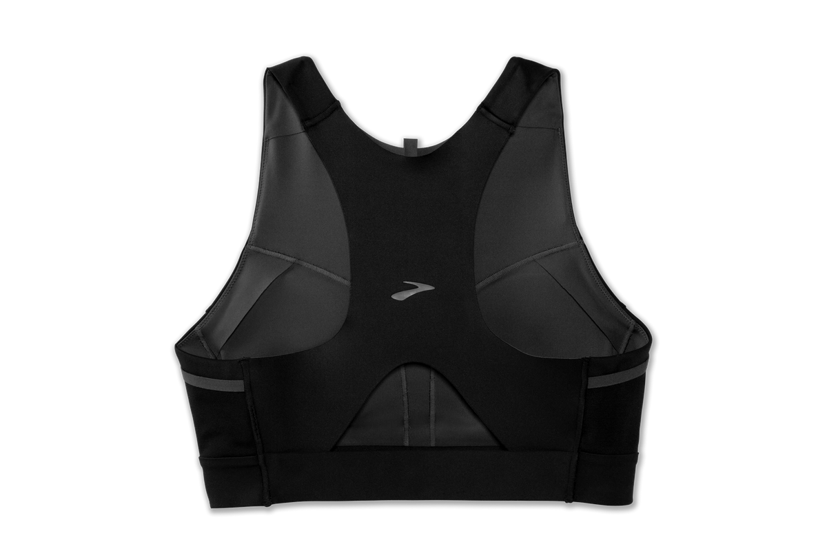 Women's Brooks Drive 3 Pocket Bra. Black. Rear view.