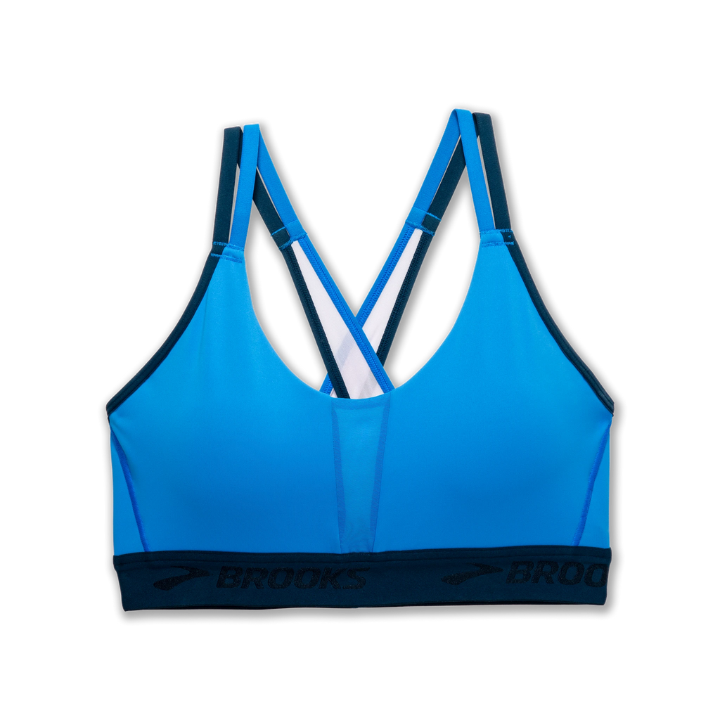 Women's Brooks Drive Plunge Run Bra 2.0. Blue. Front view.