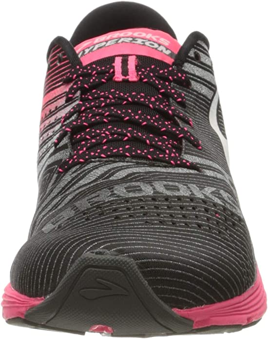 Women's Brooks Hyperion. Black upper. Pink midsole. Front view.