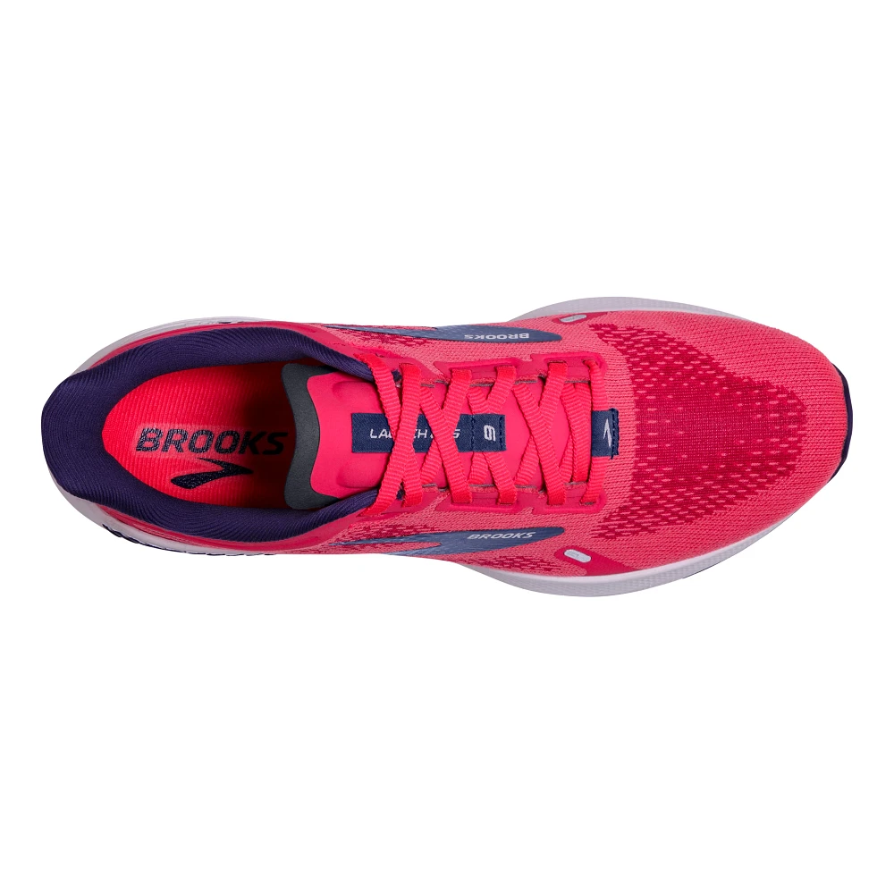 Women's Brooks Launch GTS 9. Pink upper. White midsole. Top view.