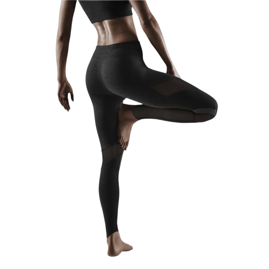 Women's CEP Training Tights. Black. Rear/Lateral view.