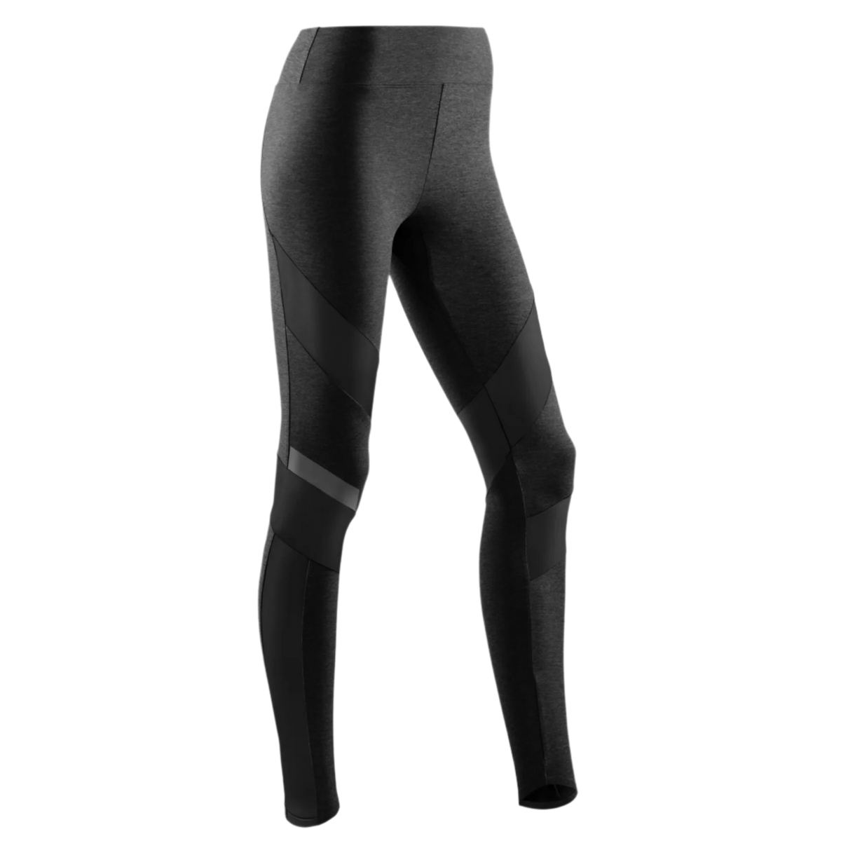 Women's CEP Training Tights. Black. Front/Lateral view.