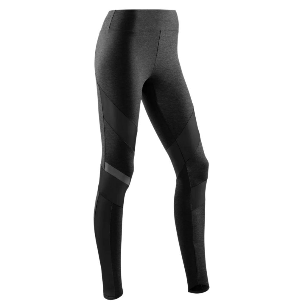Women's CEP Training Tights. Black. Front/Lateral view.