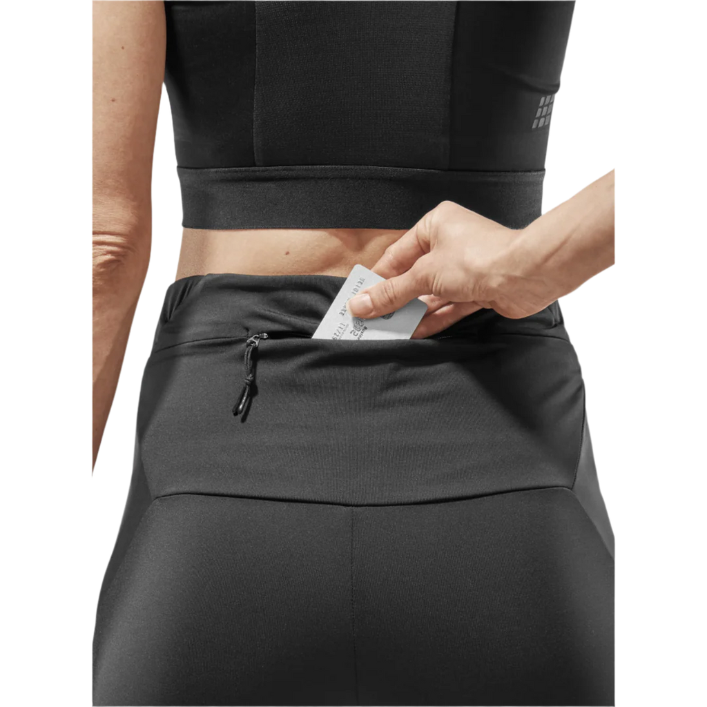 CEP Cold Weather Tights Womens. Black. Back view showing zipper pocket in waist band.