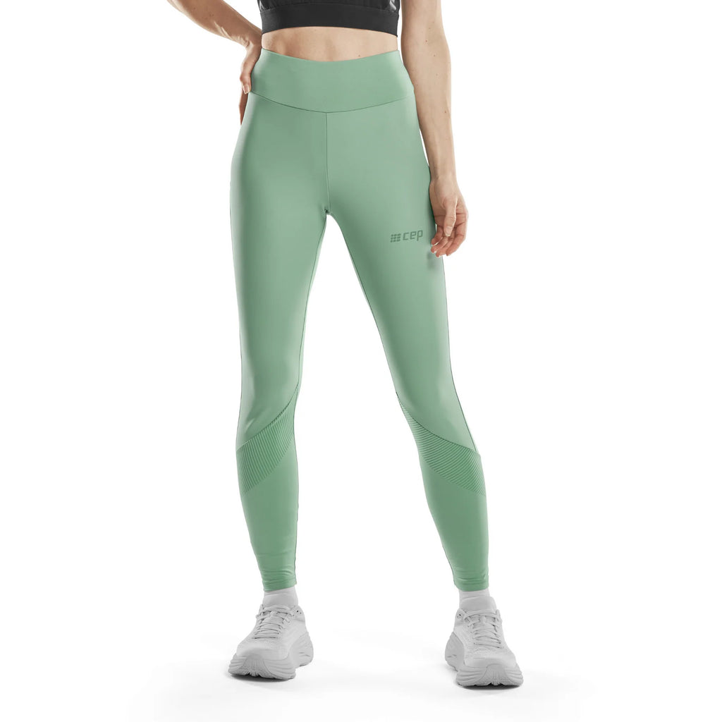 Women's CEP Cold Weather Tights. Green. Front view.