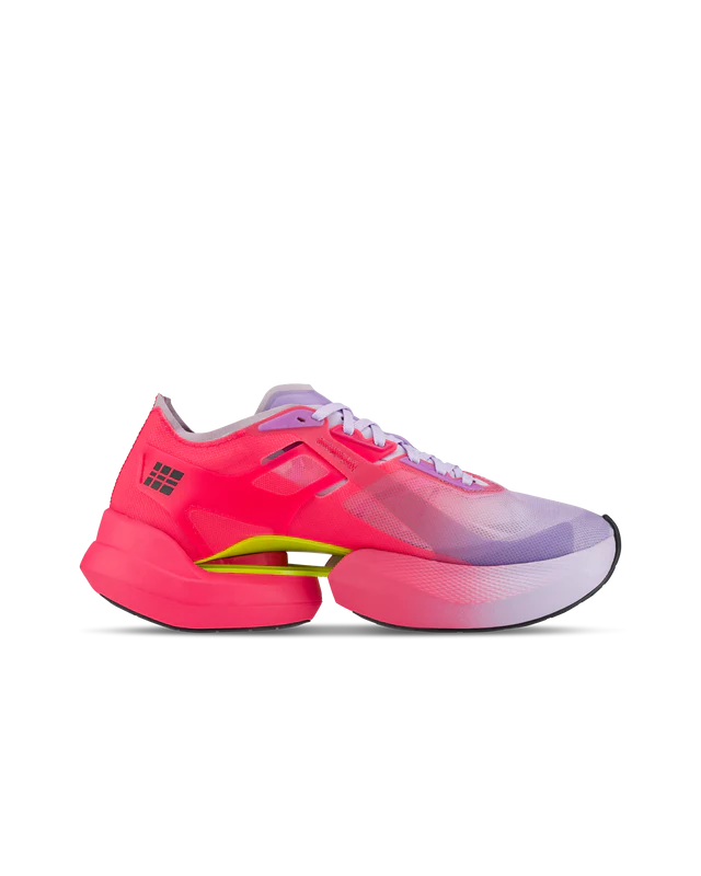Women's CEP Pro Run Omnispeed. Pink/Purple upper. Pink/Purple midsole. Medial view.
