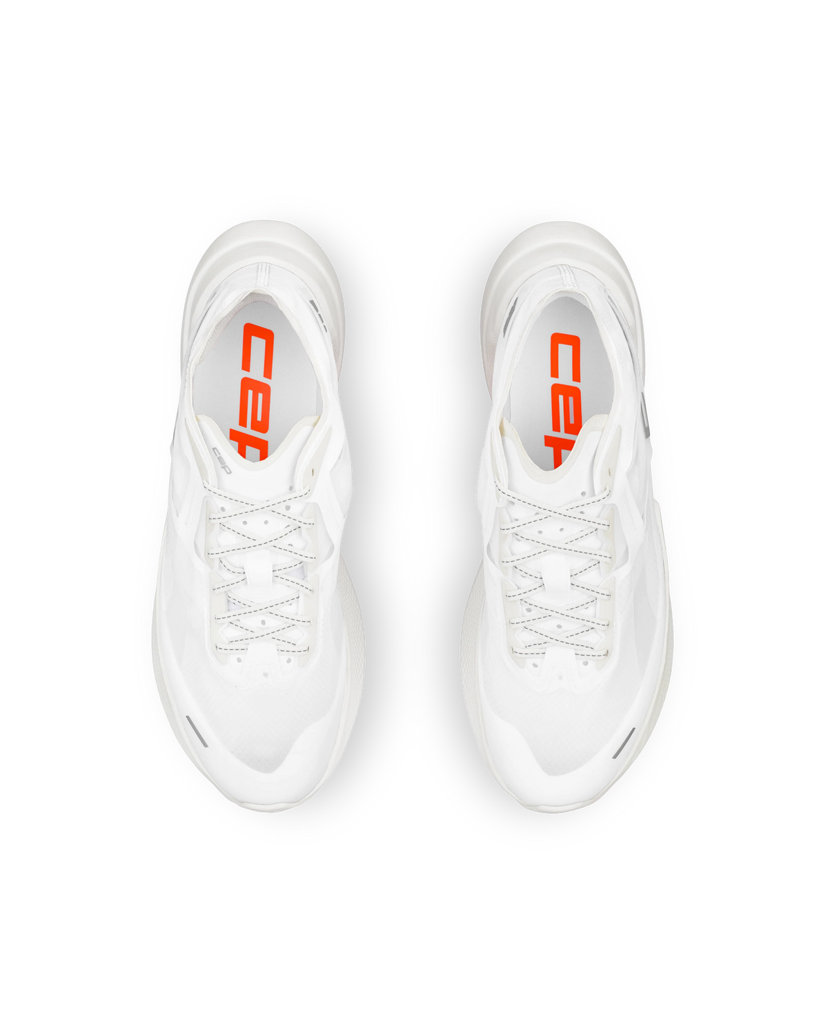 Women's CEP Optaspeed. White upper. White midsole. Top view.