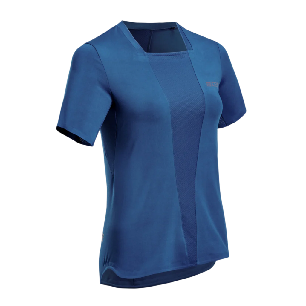 CEP Run Shirt 4.0 Short Sleeve Women's. Blue. Front view.