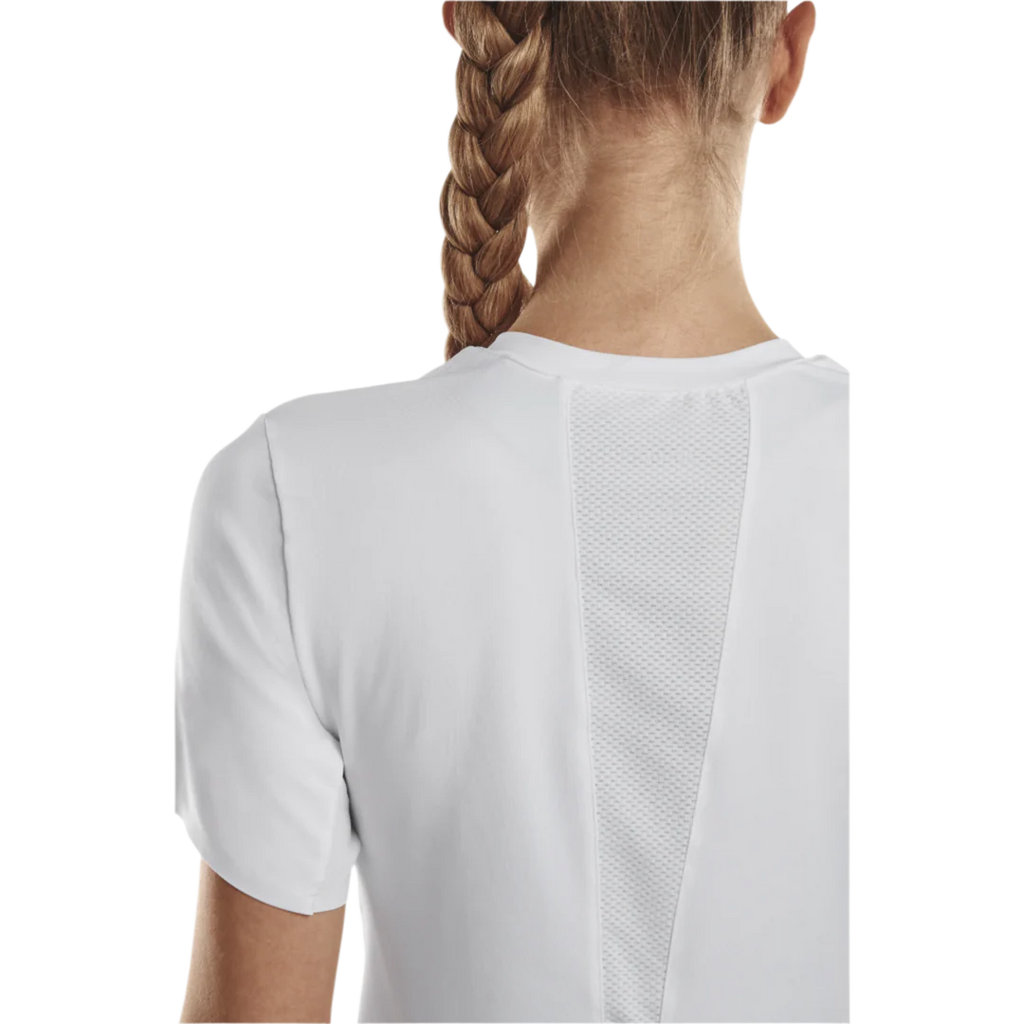 CEP Run Shirt 4.0 Short Sleeve Women's. White. Back view on model. 