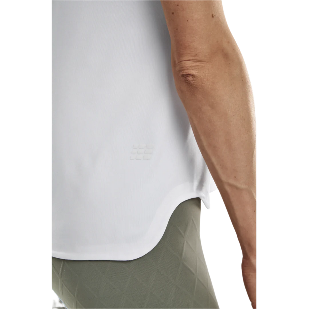 CEP Run Shirt 4.0 Short Sleeve Women's. White. Back view showing waist line. 