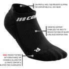 Women's CEP The Run Sock 4.0 No Show. Black. Tech sheet.