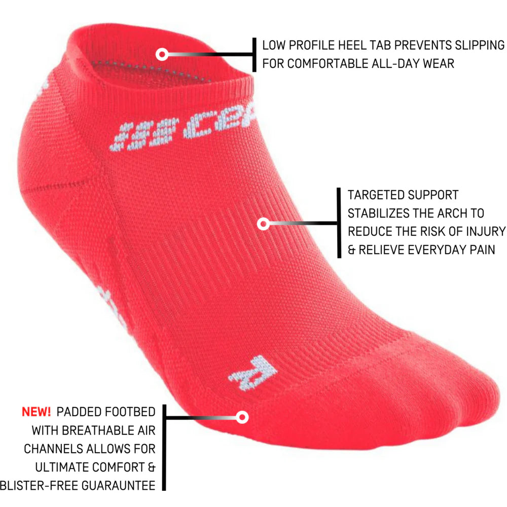 Women's CEP The Run Sock 4.0 No Show. Pink. Tech sheet.