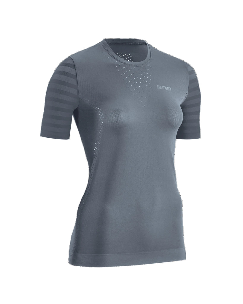 Women's CEP Ultralight Short Sleeve. Grey. Front view.