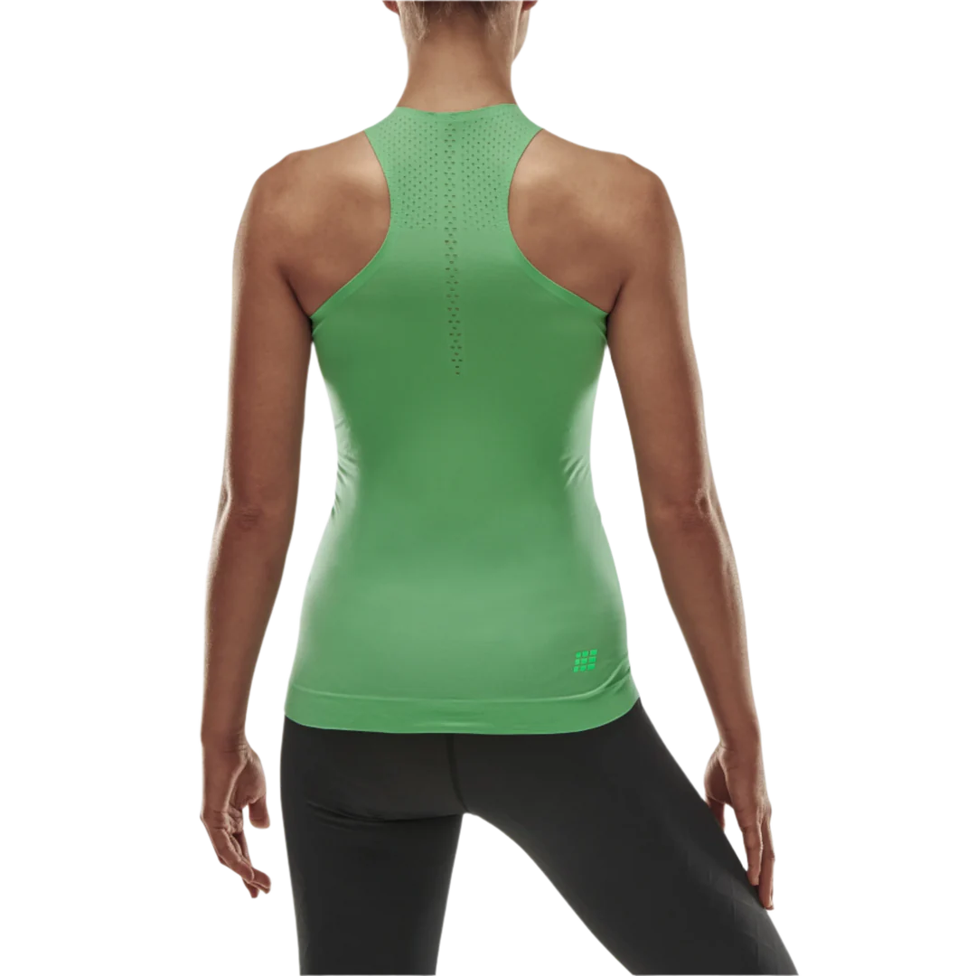 CEP Ultralight Run Tank Top Womens. Green. Back view on model.