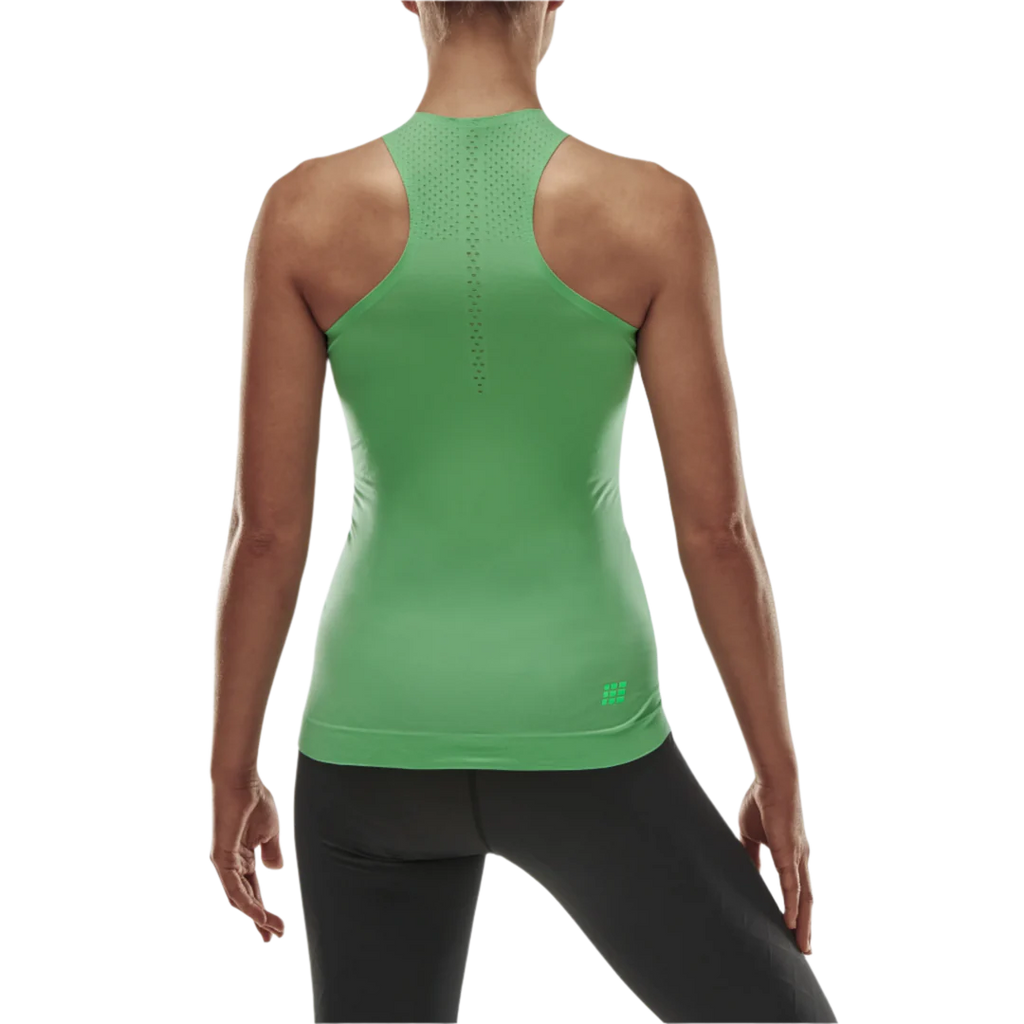CEP Ultralight Run Tank Top Womens. Green. Back view on model.