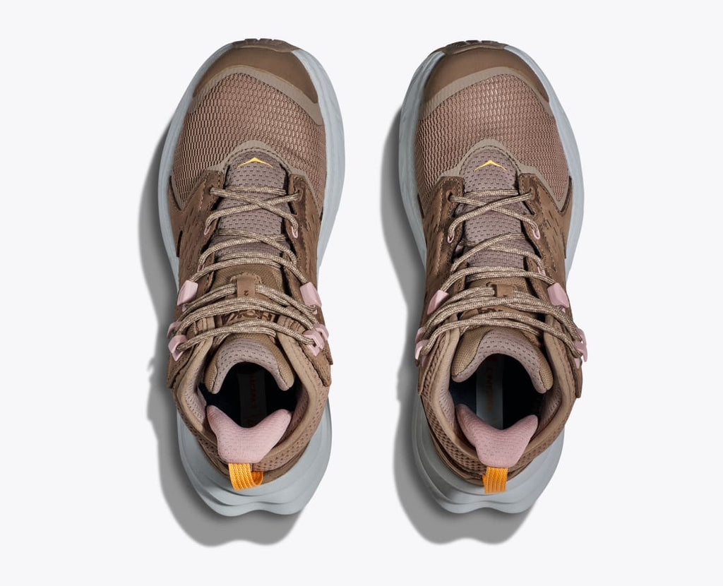 Women's Hoka Anacapa 2 Mid GTX. Brown upper. White midsole. Top view.