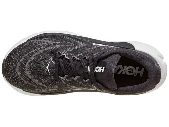 Women's HOKA Arahi 8 in Black/White, top view.