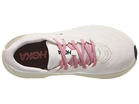 Women's Hoka Arahi 8. White upper. Off White midsole. Top view.