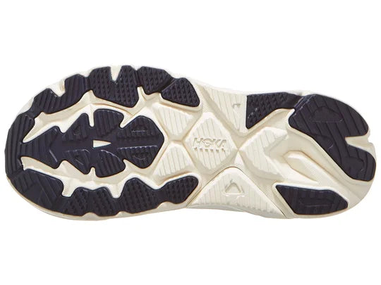 Women's Hoka Arahi 8. White upper. Off White midsole. Bottom view.