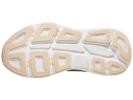 Women's Hoka Bondi 9. Black upper. White midsole. Bottom view.