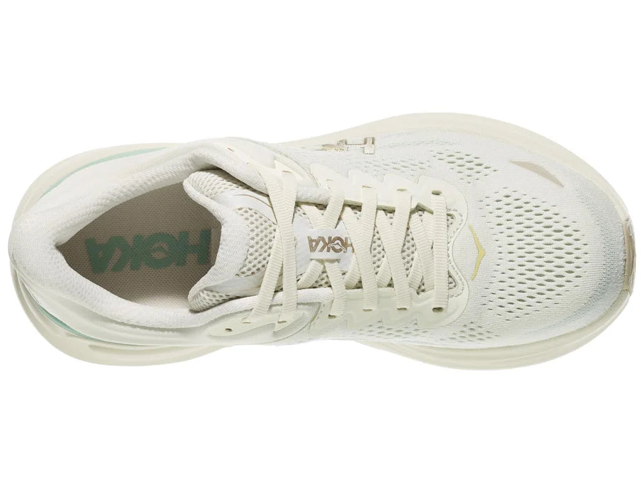 Women's Hoka Bondi 9. Off White upper. Off White midsole. Top view.