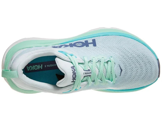 Women's Hoka Gaviota 5. Light Green upper. Green and white midsole. Top view.
