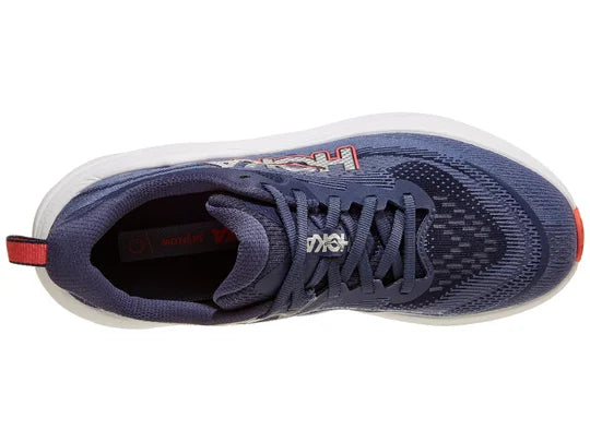 Women's Hoka Skyflow. Purple upper. White midsole. Top view.